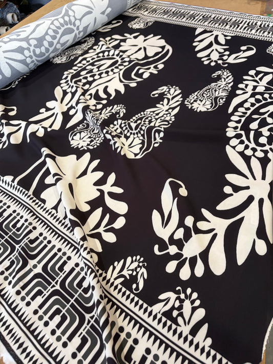 KRUSTY 036 black floral double border viscose print
