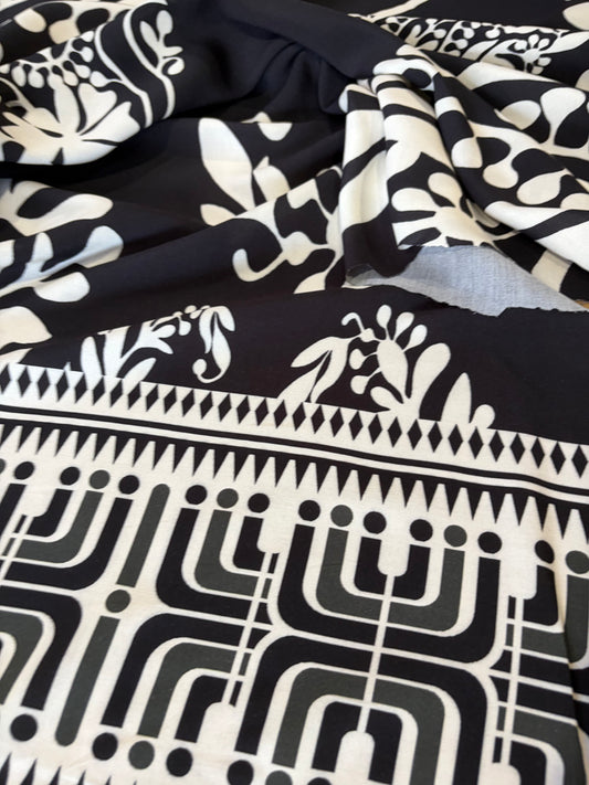 KRUSTY 036 black floral double border viscose print