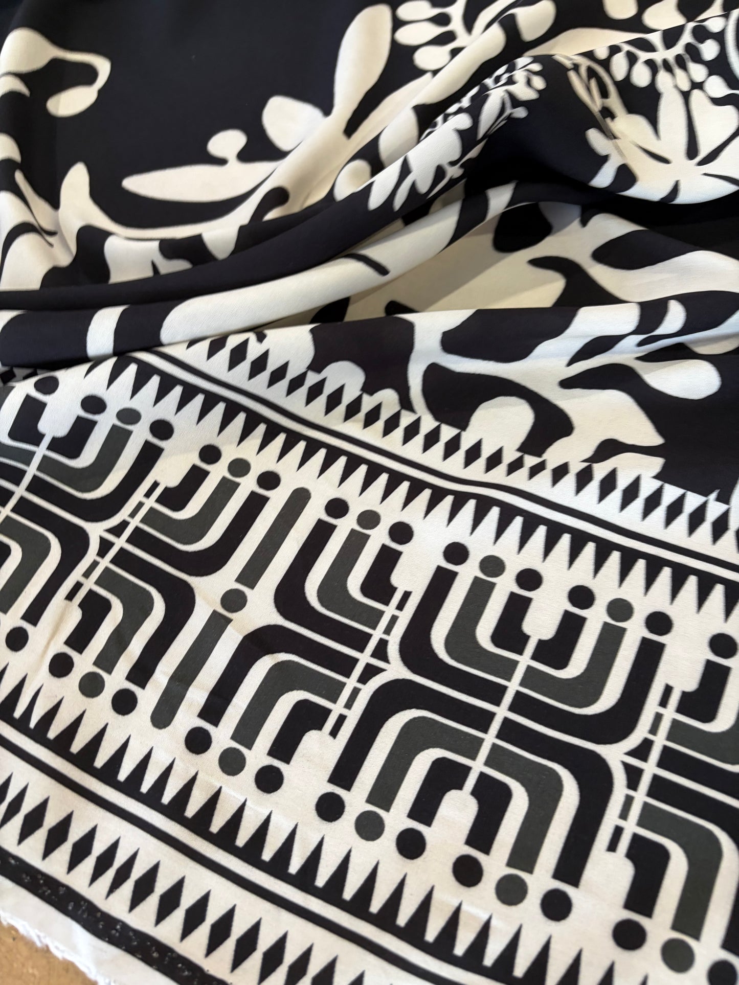 KRUSTY 036 black floral double border viscose print