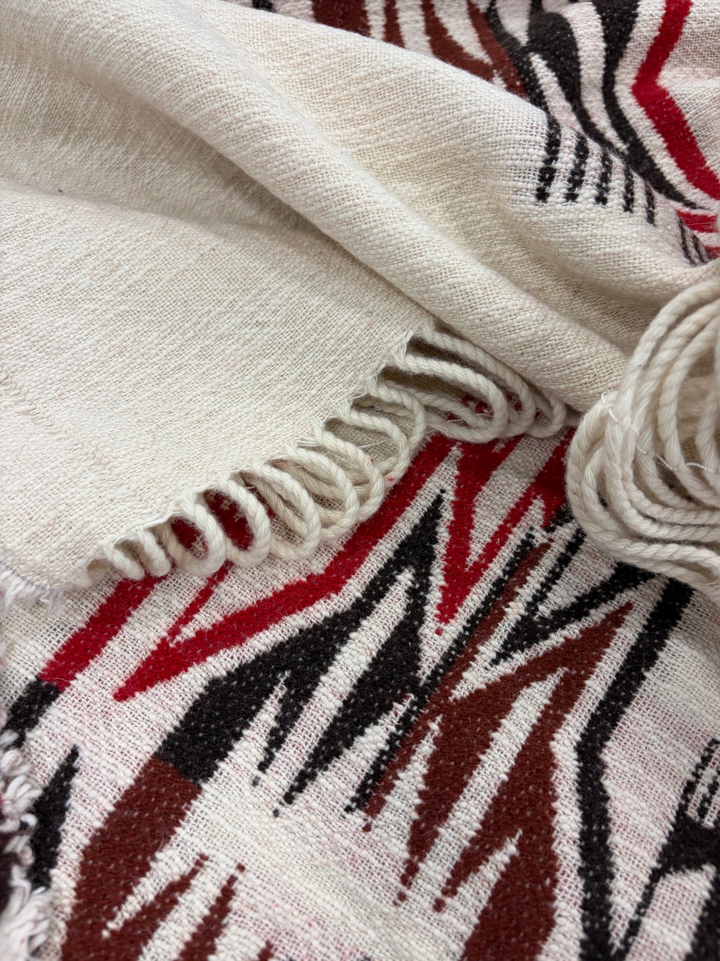 TASHA 010 heavy cotton/wool jacquard  with fringes