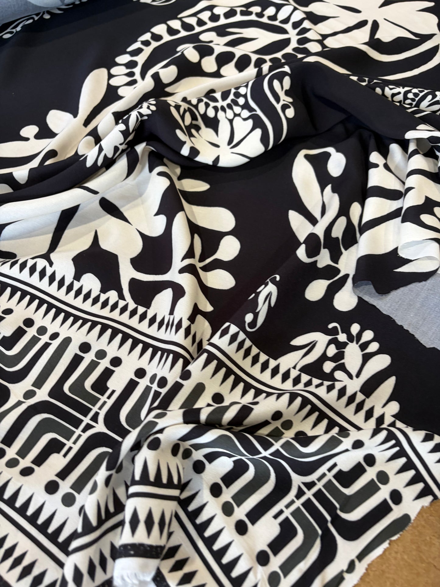 KRUSTY 036 black floral double border viscose print