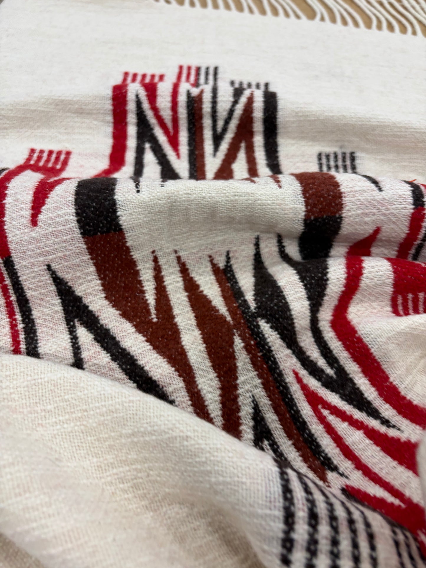 TASHA 010 heavy cotton/wool jacquard  with fringes