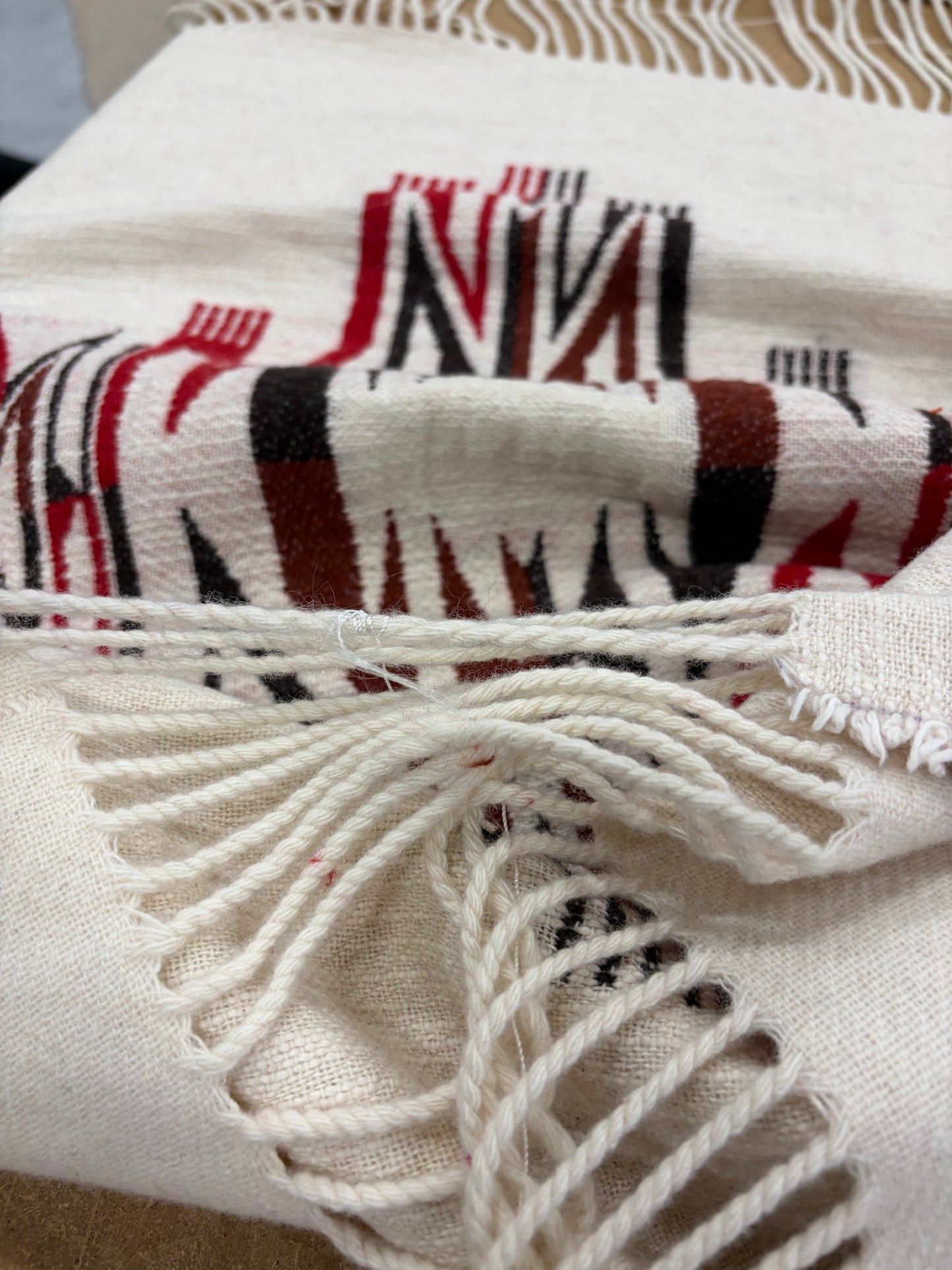 TASHA 010 heavy cotton/wool jacquard  with fringes