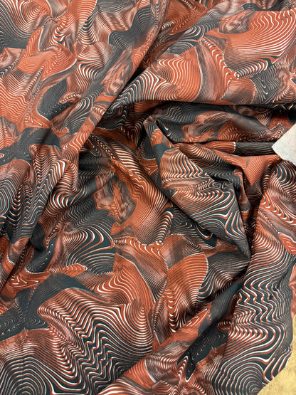 TASHA 011 poplin stretch swirly brique print