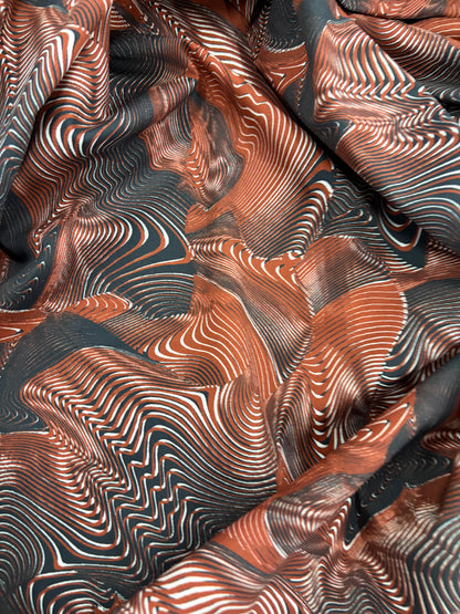TASHA 011 poplin stretch swirly brique print