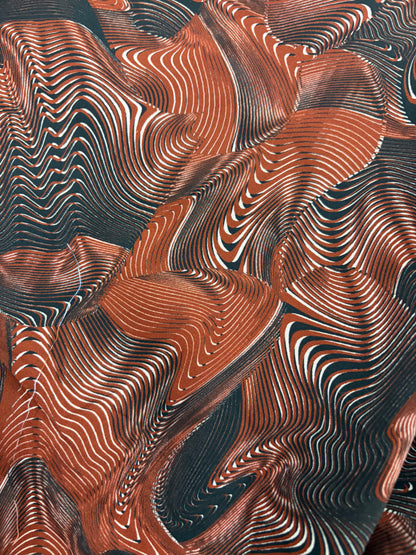 TASHA 011 poplin stretch swirly brique print