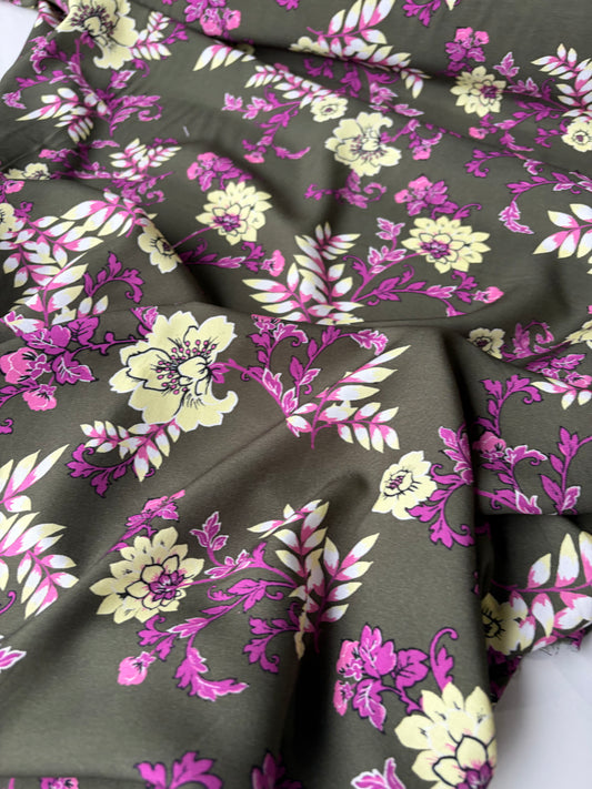 BOB 019 viscose  fibrane rkhaky/pink flowers