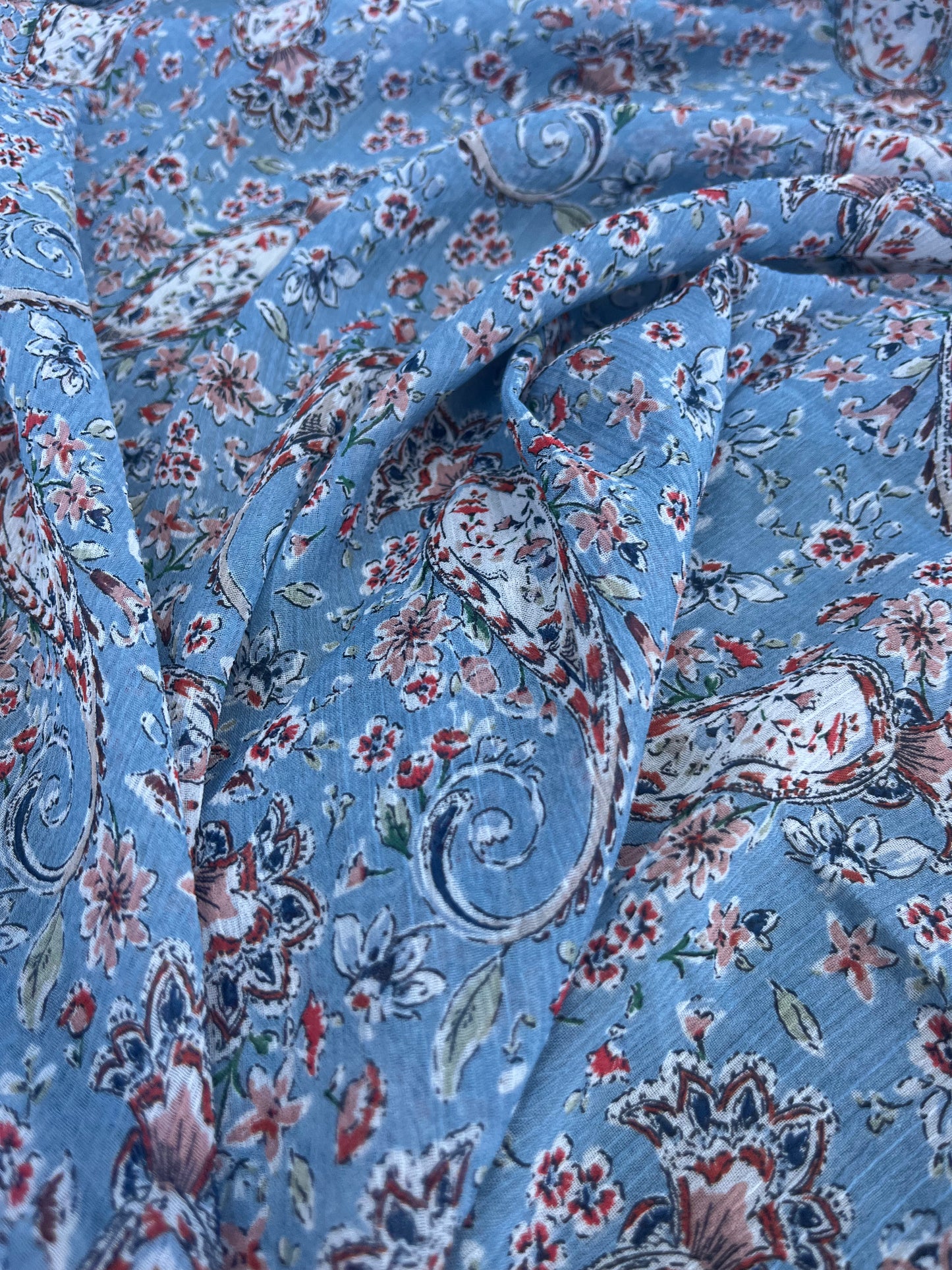 JUSTIN 015 crepon with romantic flower print light blue