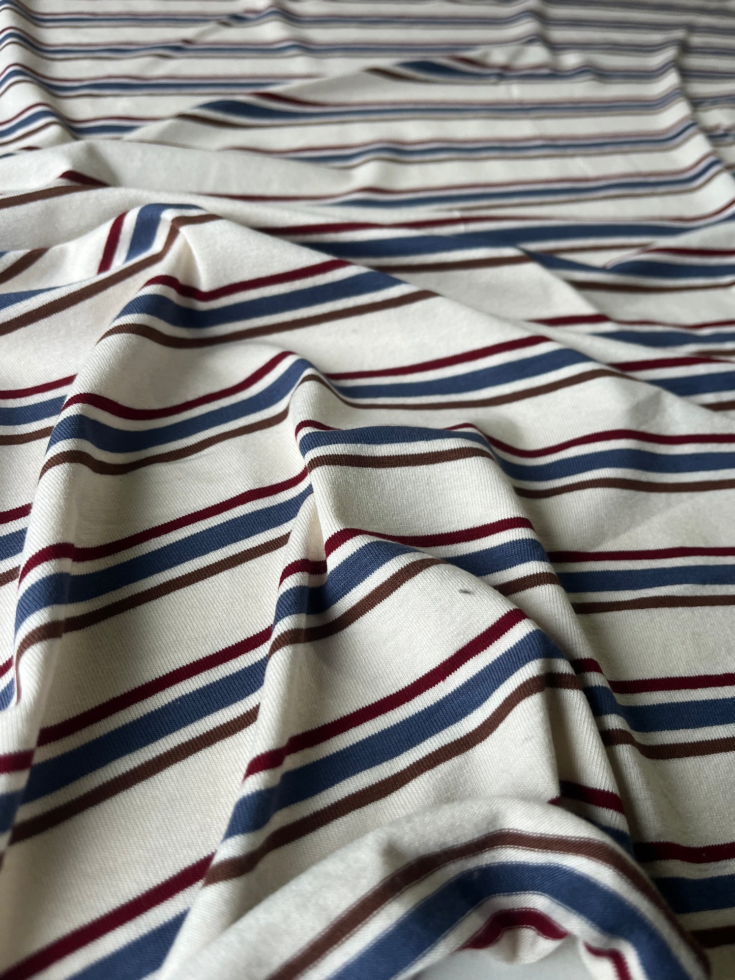 BLUE ZONE 006 cotton jersey stripes ecru/indigo/brown