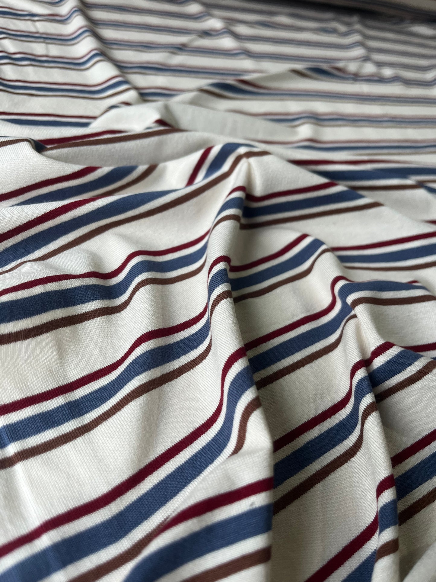 BLUE ZONE 006 cotton jersey stripes ecru/indigo/brown