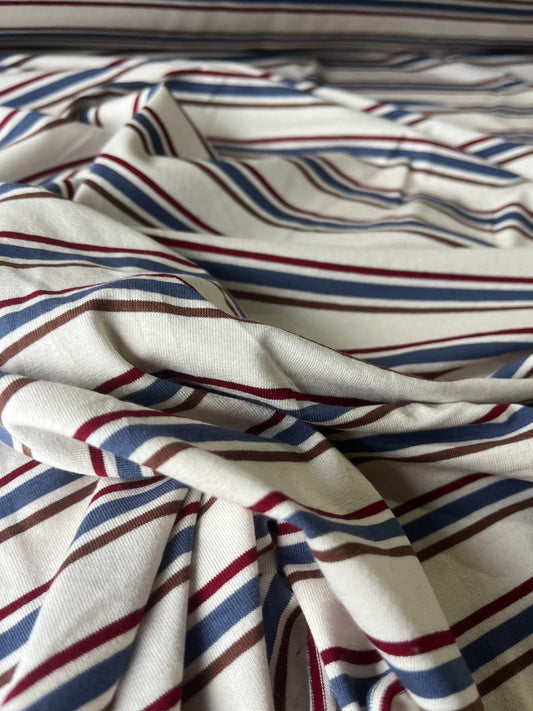 BLUE ZONE 006 cotton jersey stripes ecru/indigo/brown