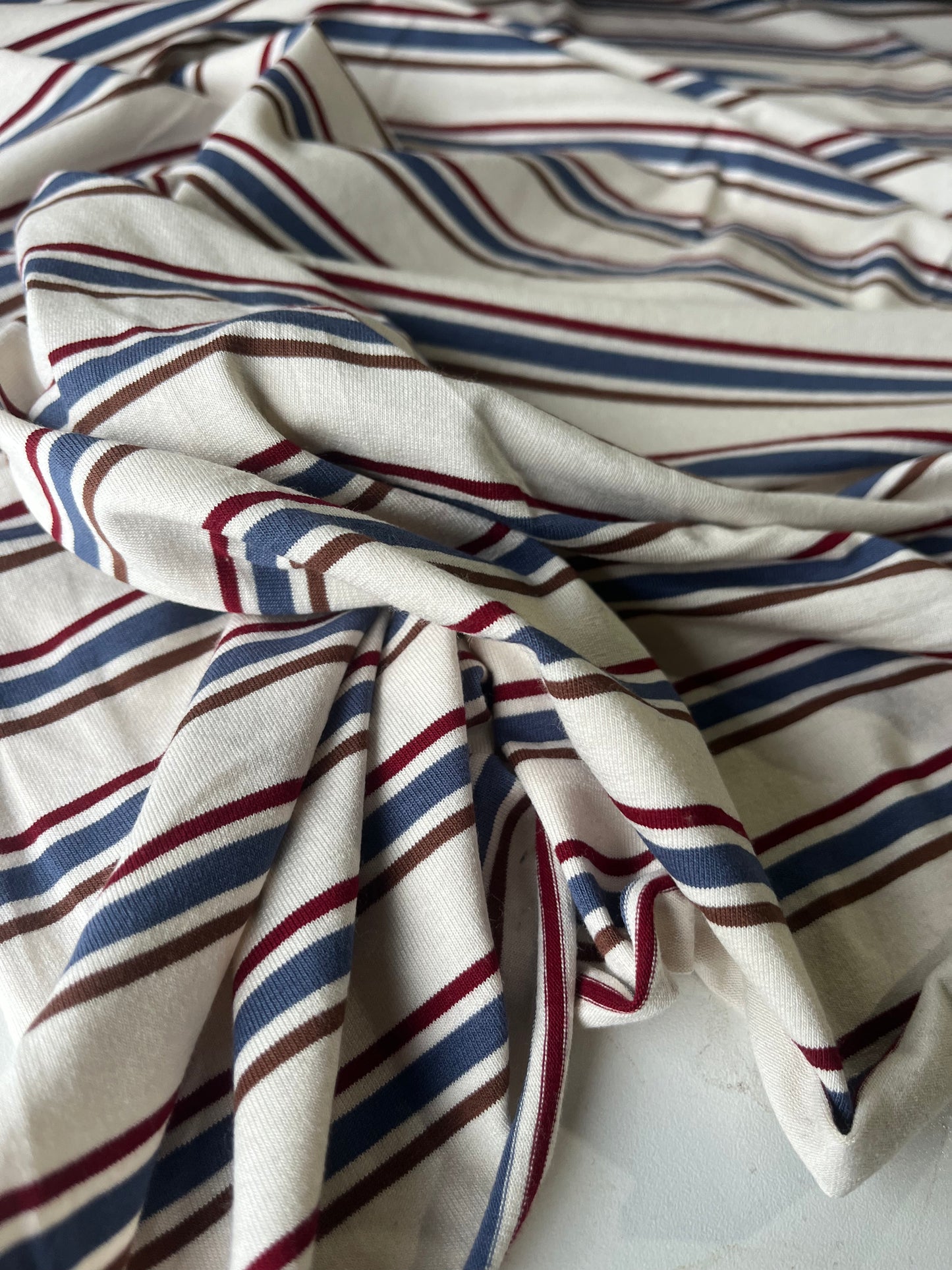 BLUE ZONE 006 cotton jersey stripes ecru/indigo/brown