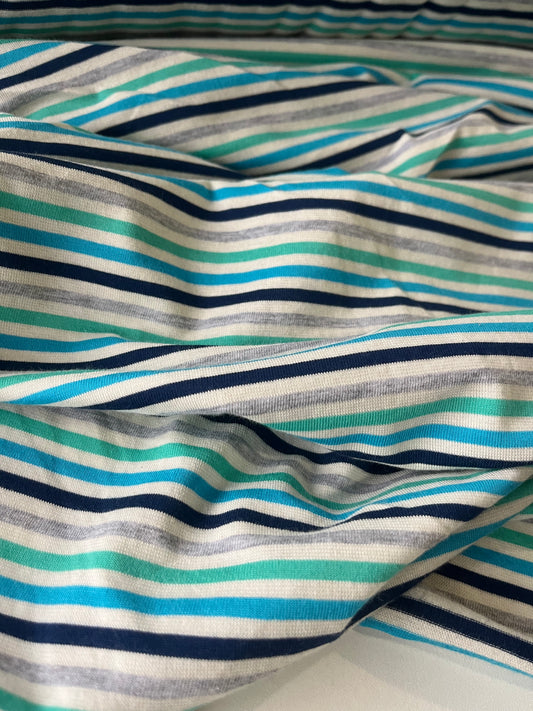 BLUE ZONE 017 cotton jersey stripes navy/turquoise/green