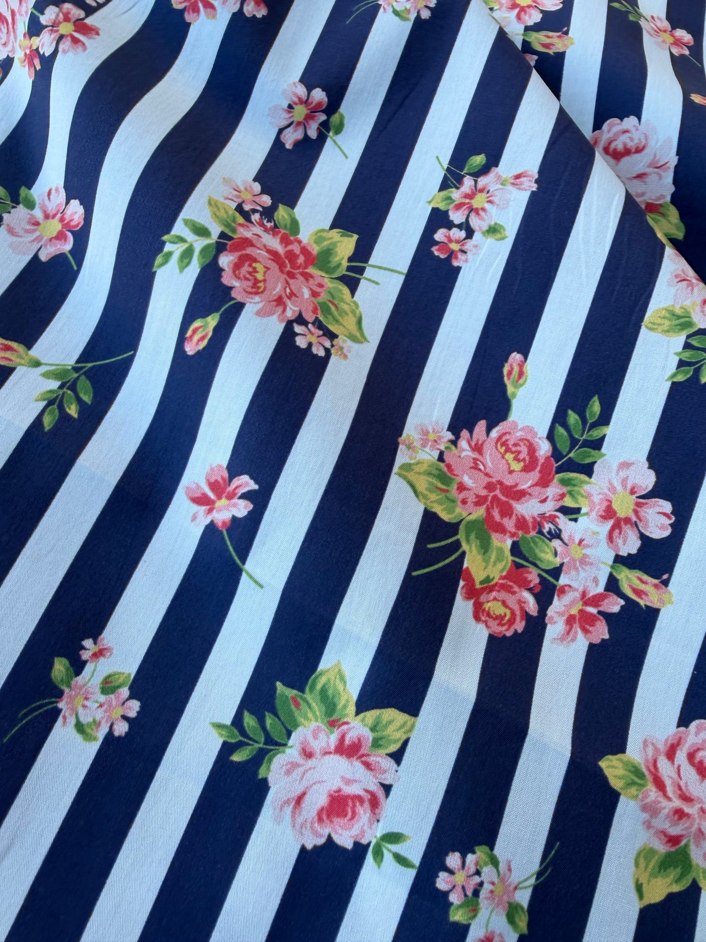 BURNS 011 navy/white striped floral cotton print