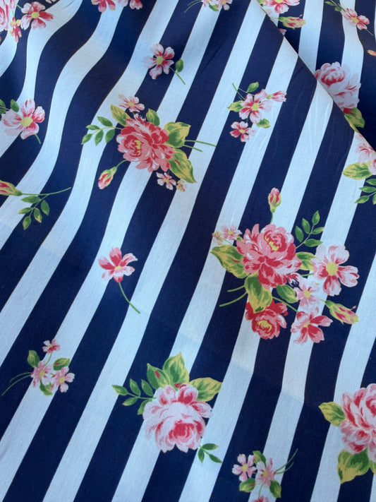 BURNS 011 navy/white striped floral cotton print