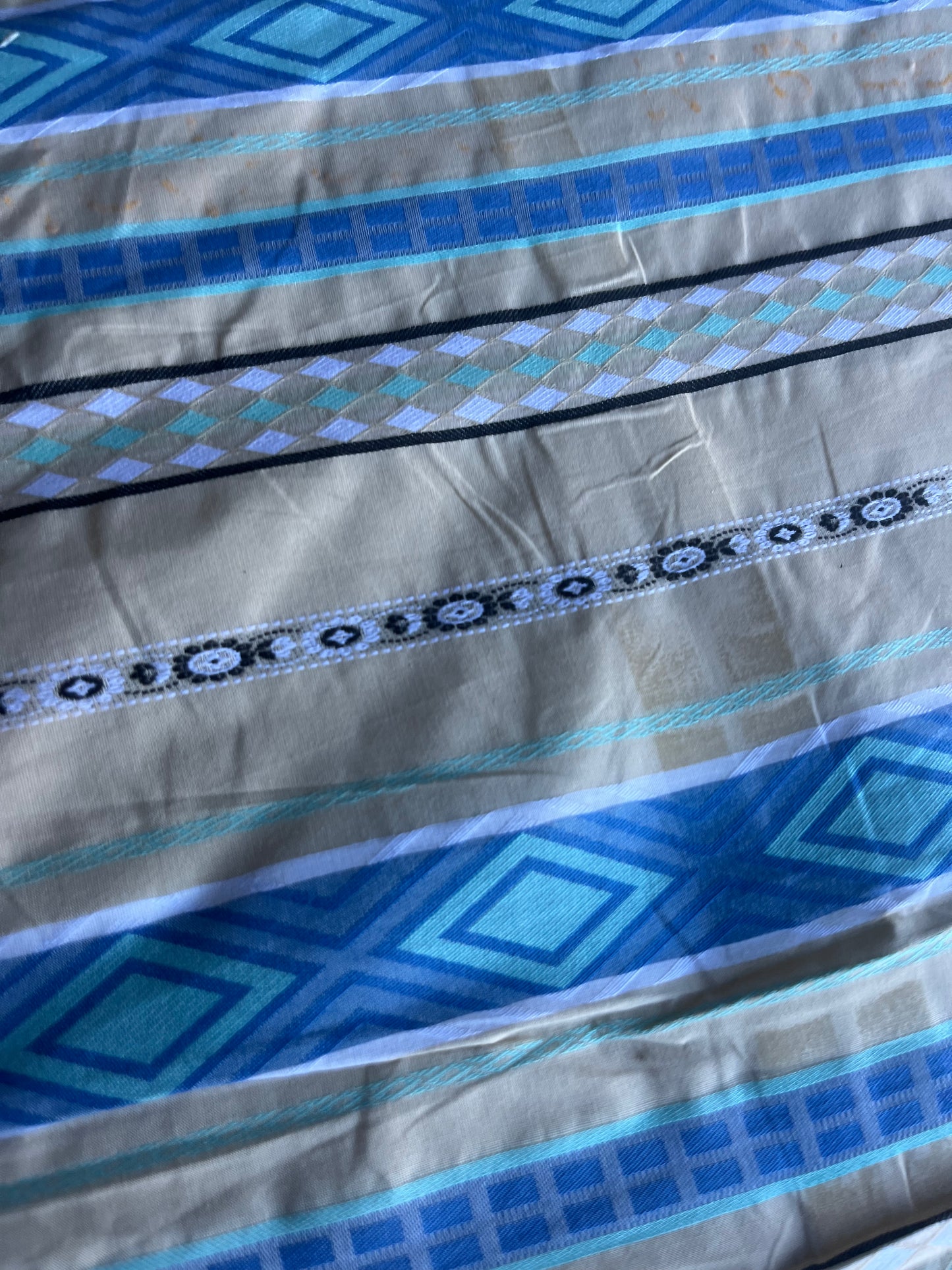 KAREN 022 jacquard with ethnical stripes sand/indigo/aqua