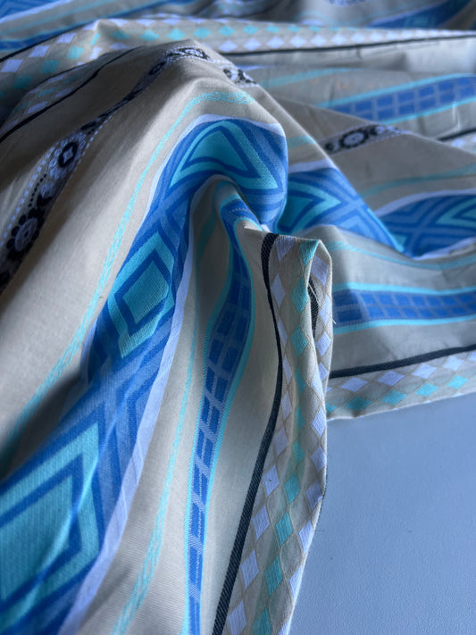 KAREN 022 jacquard with ethnical stripes sand/indigo/aqua