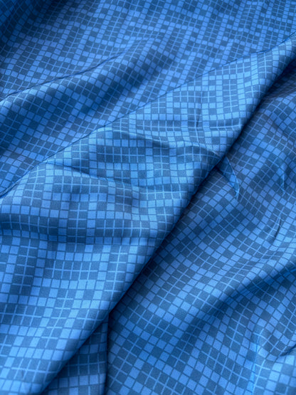 BURNS 014 blue/grey checkered viscose satin print