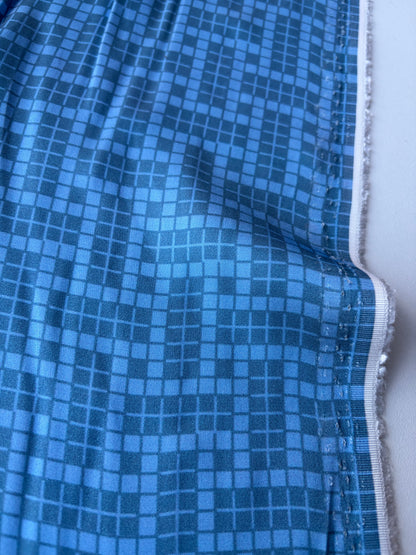 BURNS 014 blue/grey checkered viscose satin print