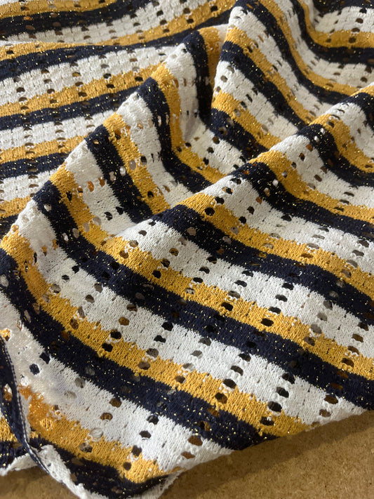 Cesare 010 cotton fantasy crochet stripes yellow/navy