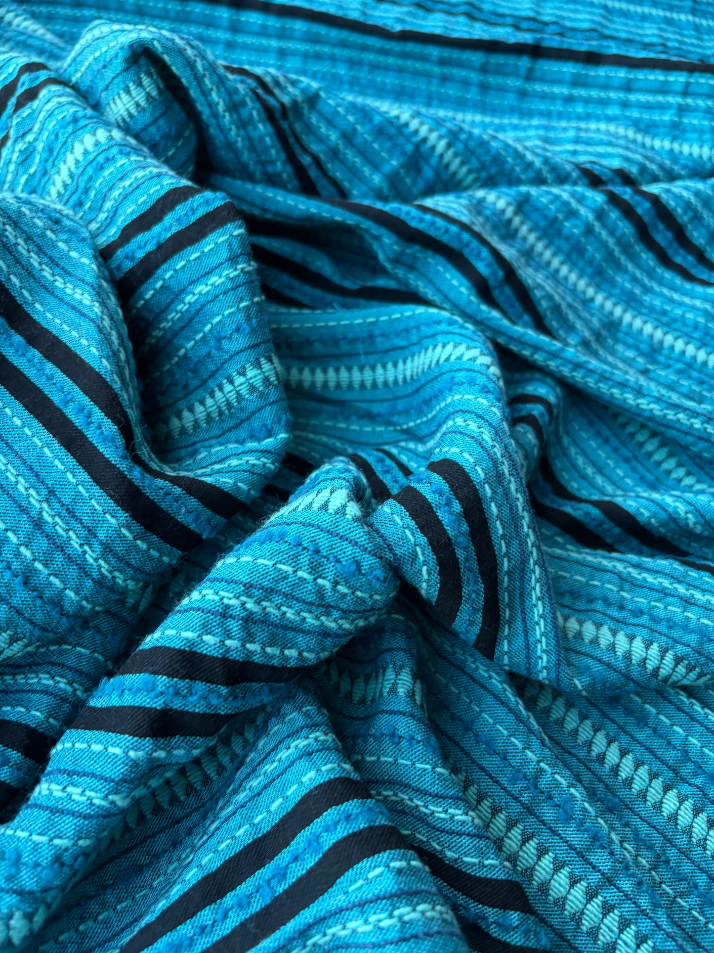 BURNS 017 petrol/black  cotton jacquard stripes