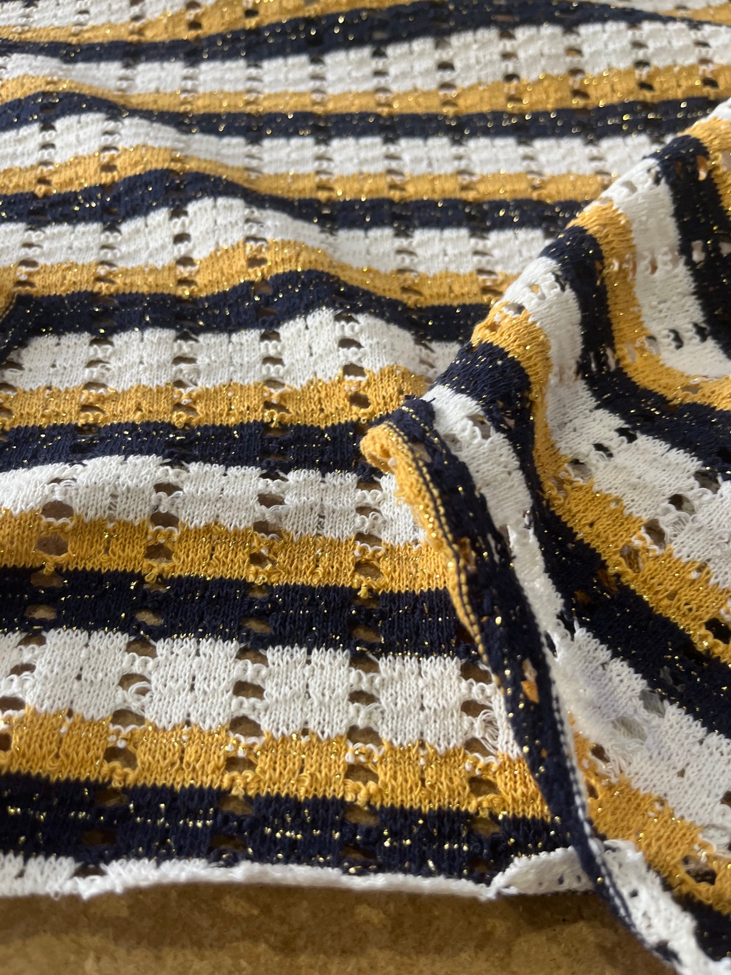 Cesare 010 cotton fantasy crochet stripes yellow/navy