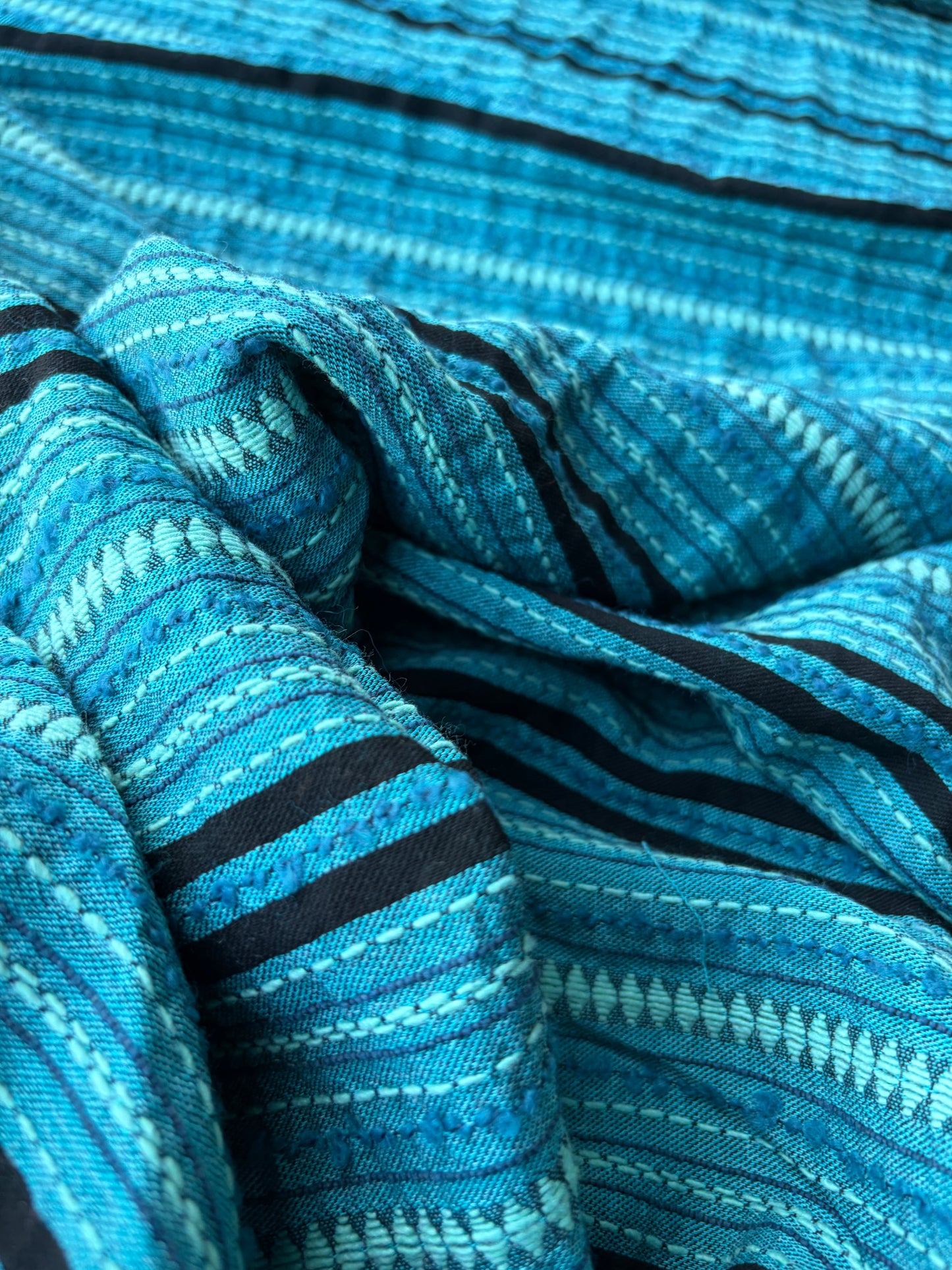BURNS 017 petrol/black  cotton jacquard stripes