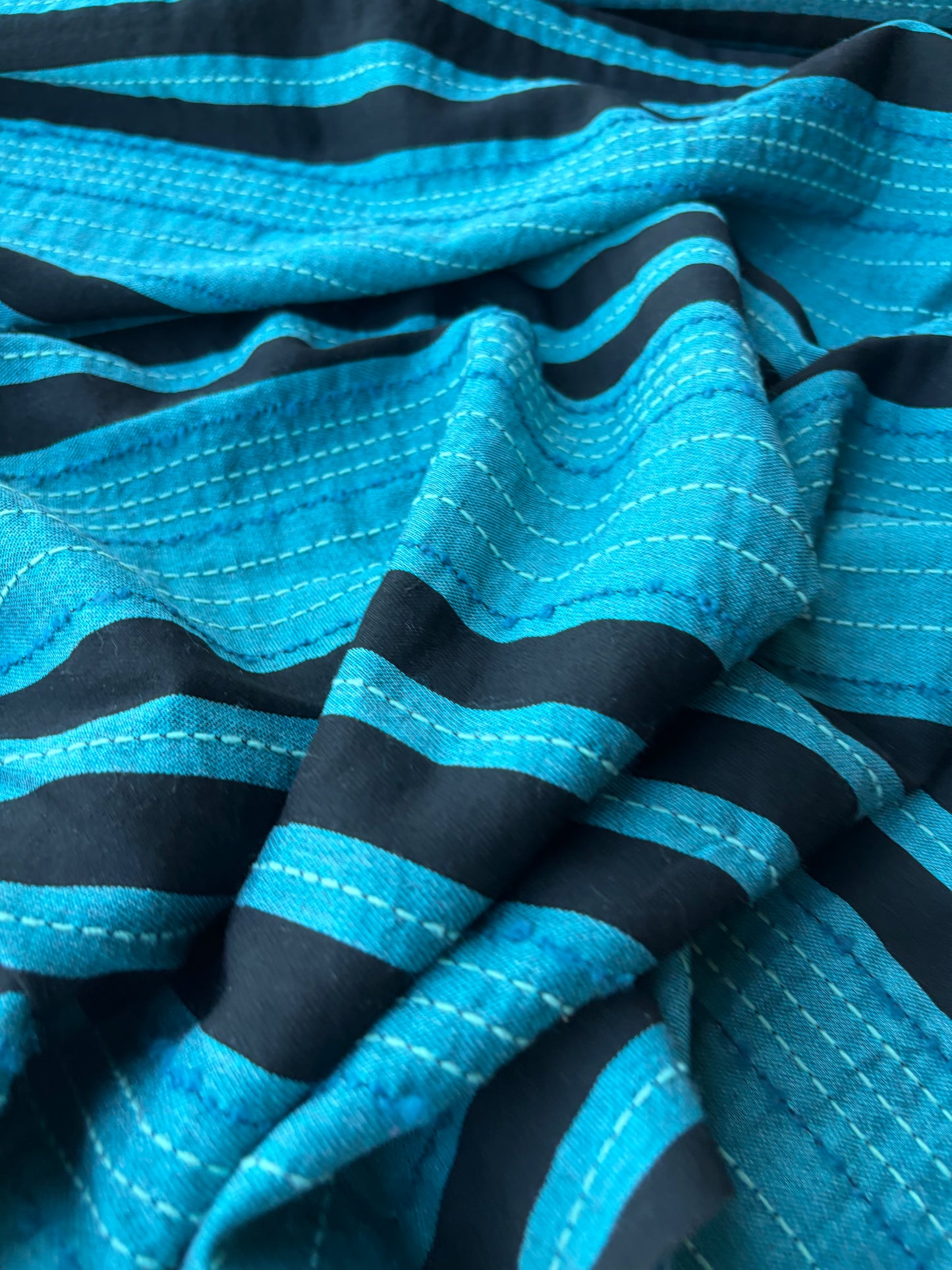 BURNS 018 petrol/black  cotton jacquard stripes