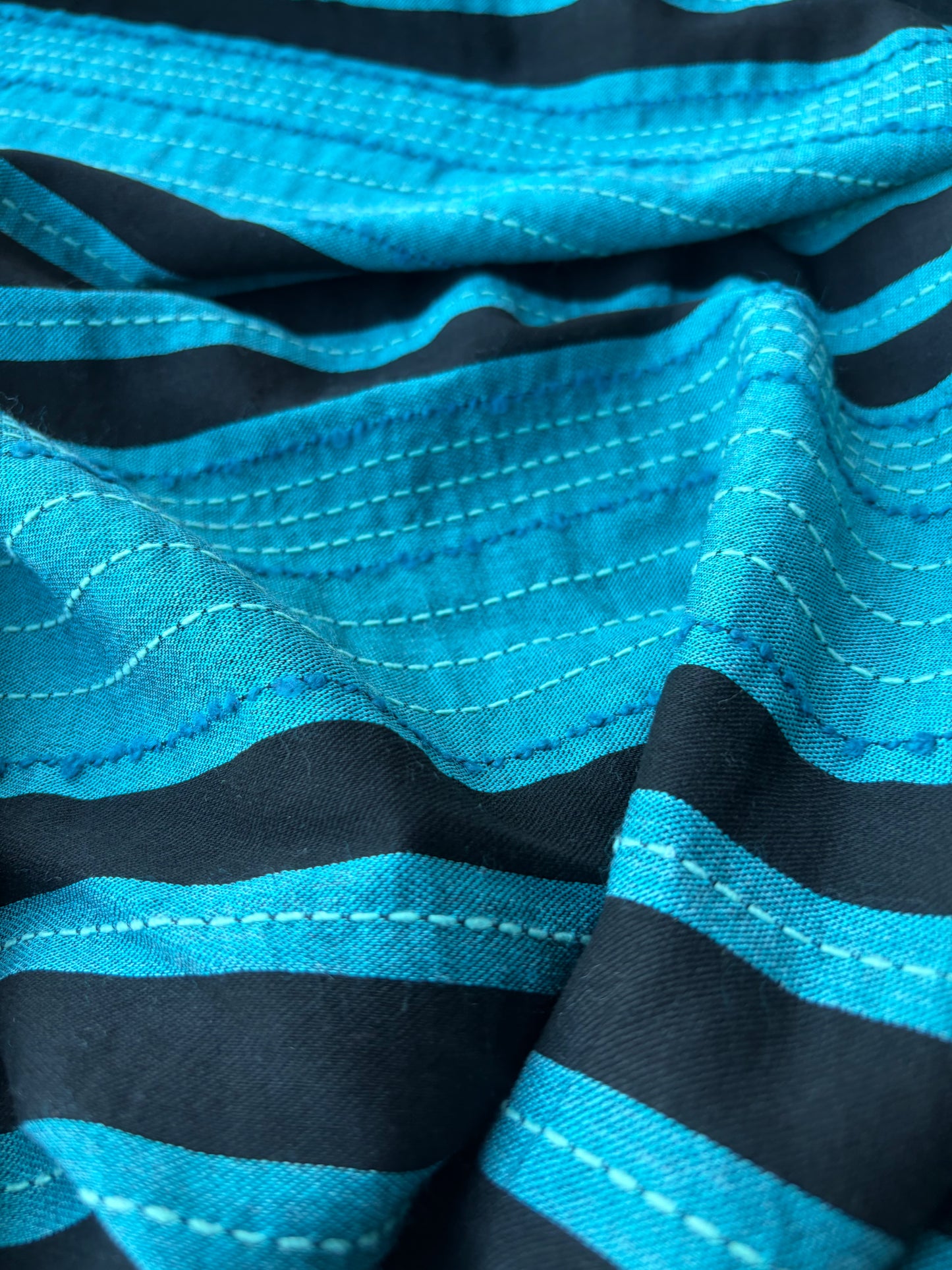 BURNS 018 petrol/black  cotton jacquard stripes