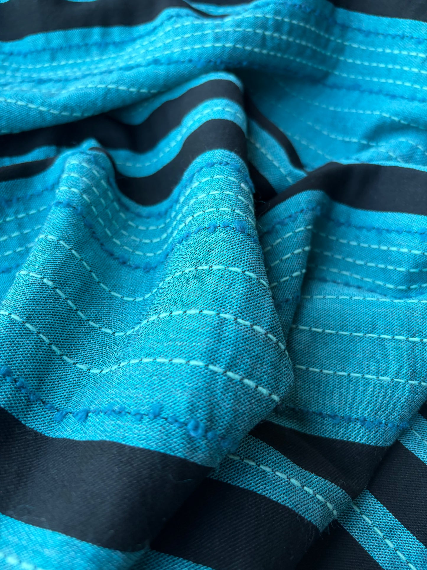 BURNS 018 petrol/black  cotton jacquard stripes