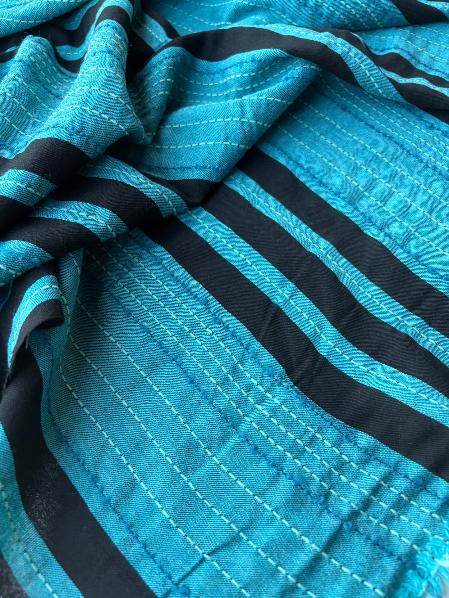 BURNS 018 petrol/black  cotton jacquard stripes