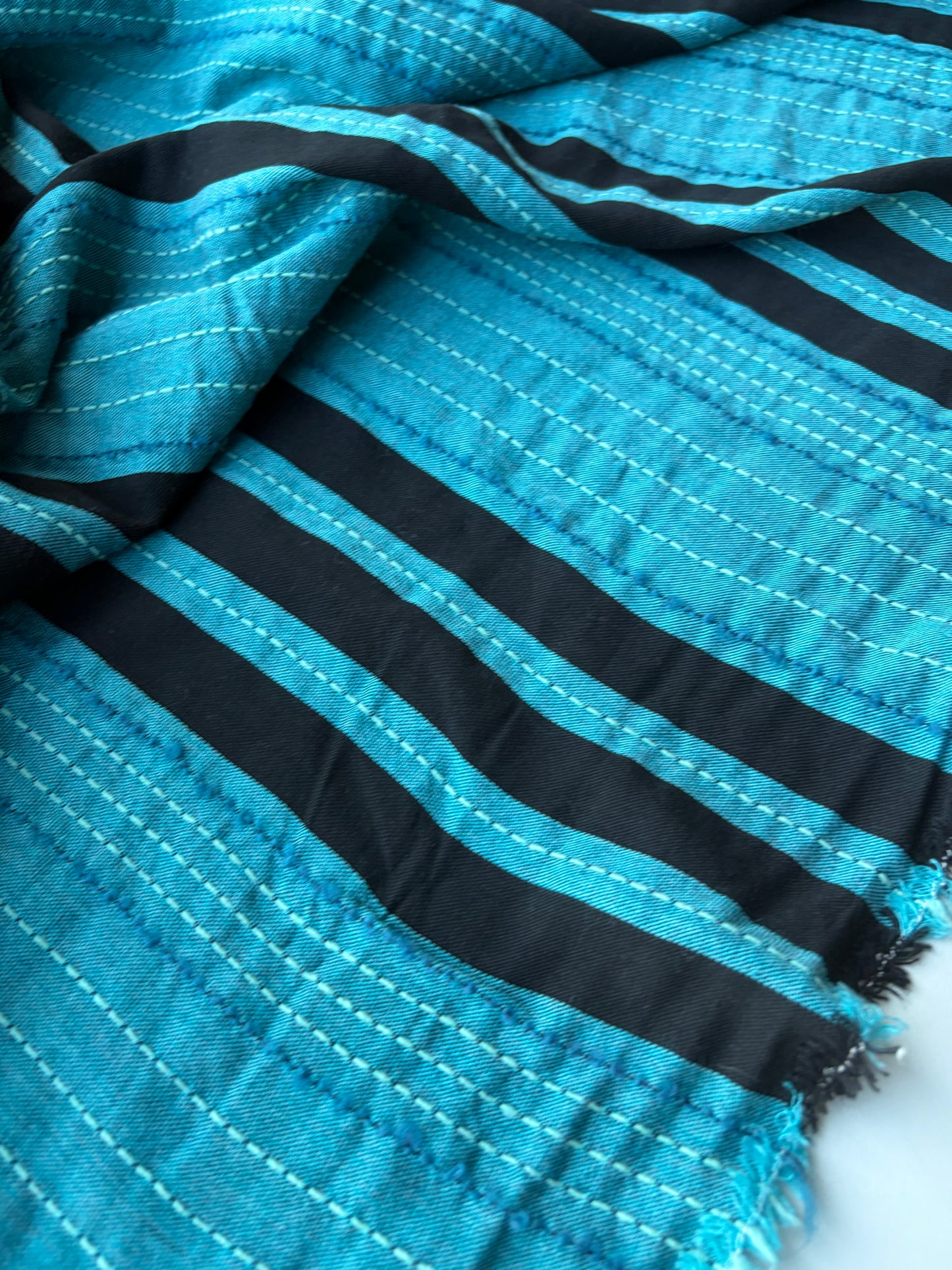 BURNS 018 petrol/black  cotton jacquard stripes