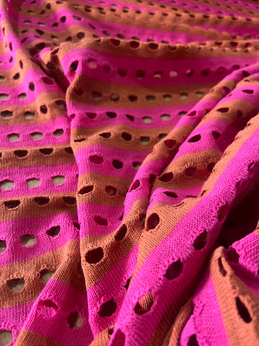 Cesare 012 cotton fantasy crochet stripes pink/brique