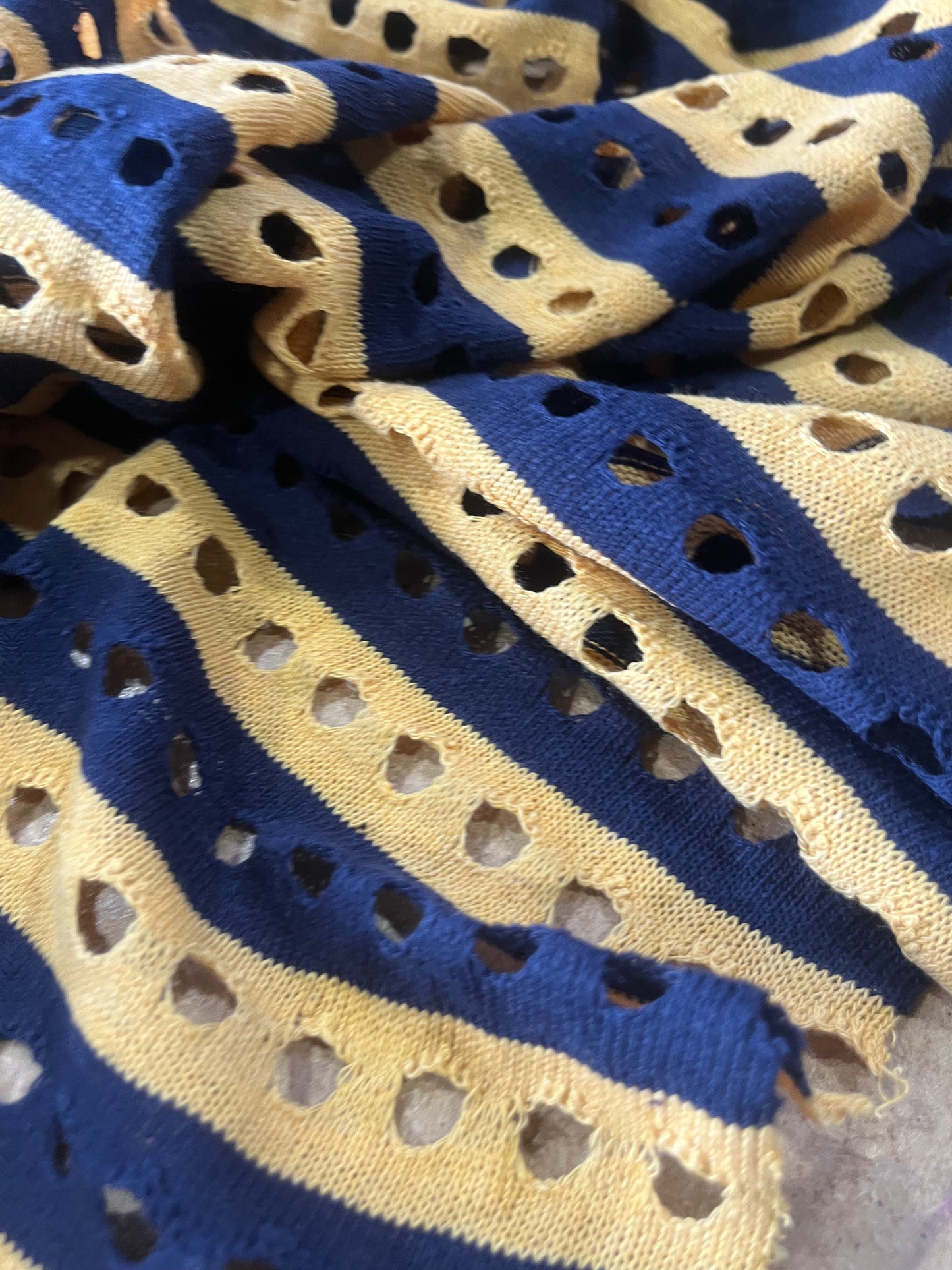 Cesare 013 cotton fantasy crochet stripes yellow/navy
