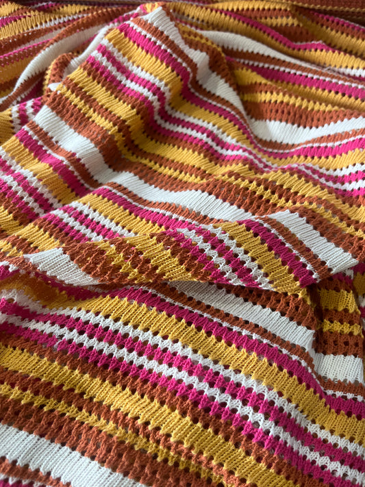 Cesare 014 cotton fantasy crochet stripes yellow/pink/brique