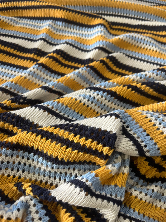 Cesare 015 cotton fantasy crochet stripes yellow/navy/light blue