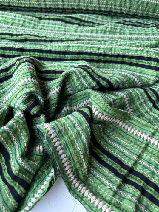BURNS 021 green  cotton jacquard stripes