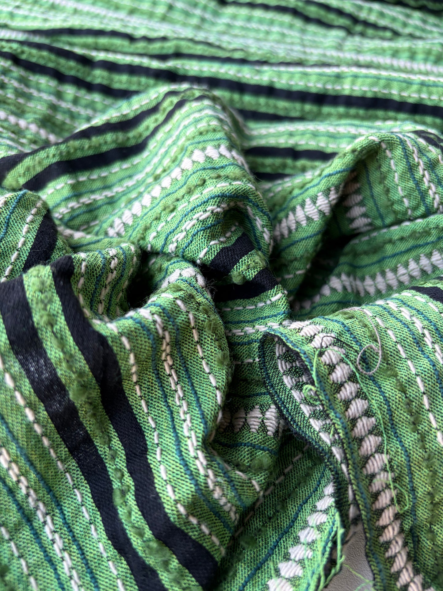 BURNS 021 green  cotton jacquard stripes