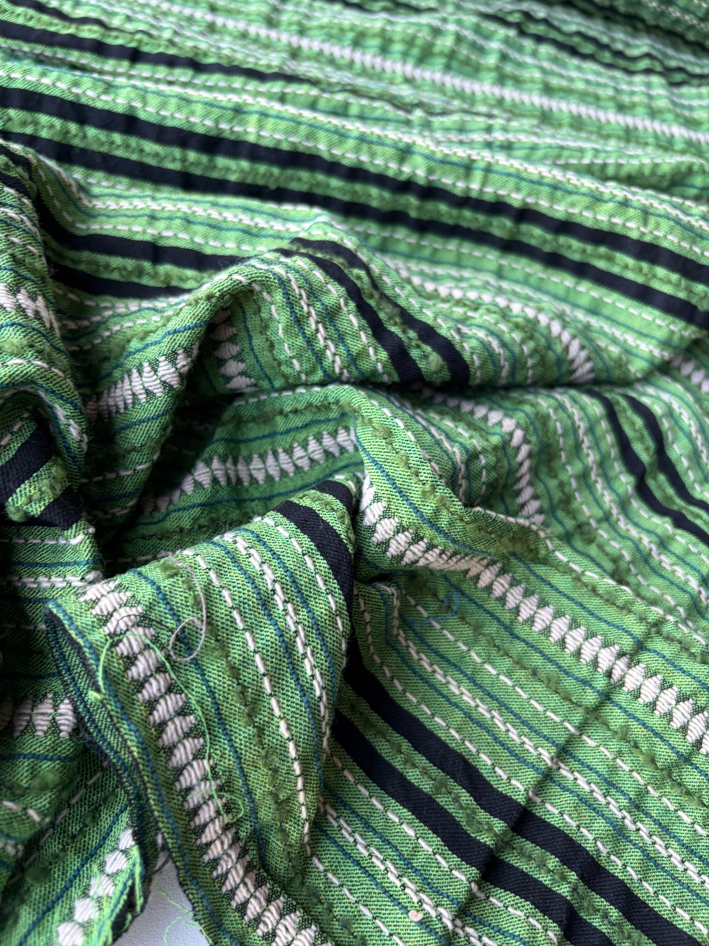 BURNS 021 green  cotton jacquard stripes