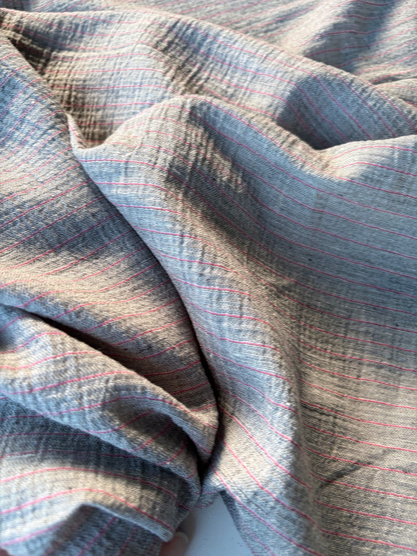 MARLON 024 washed cotton linen stripes grey/pink