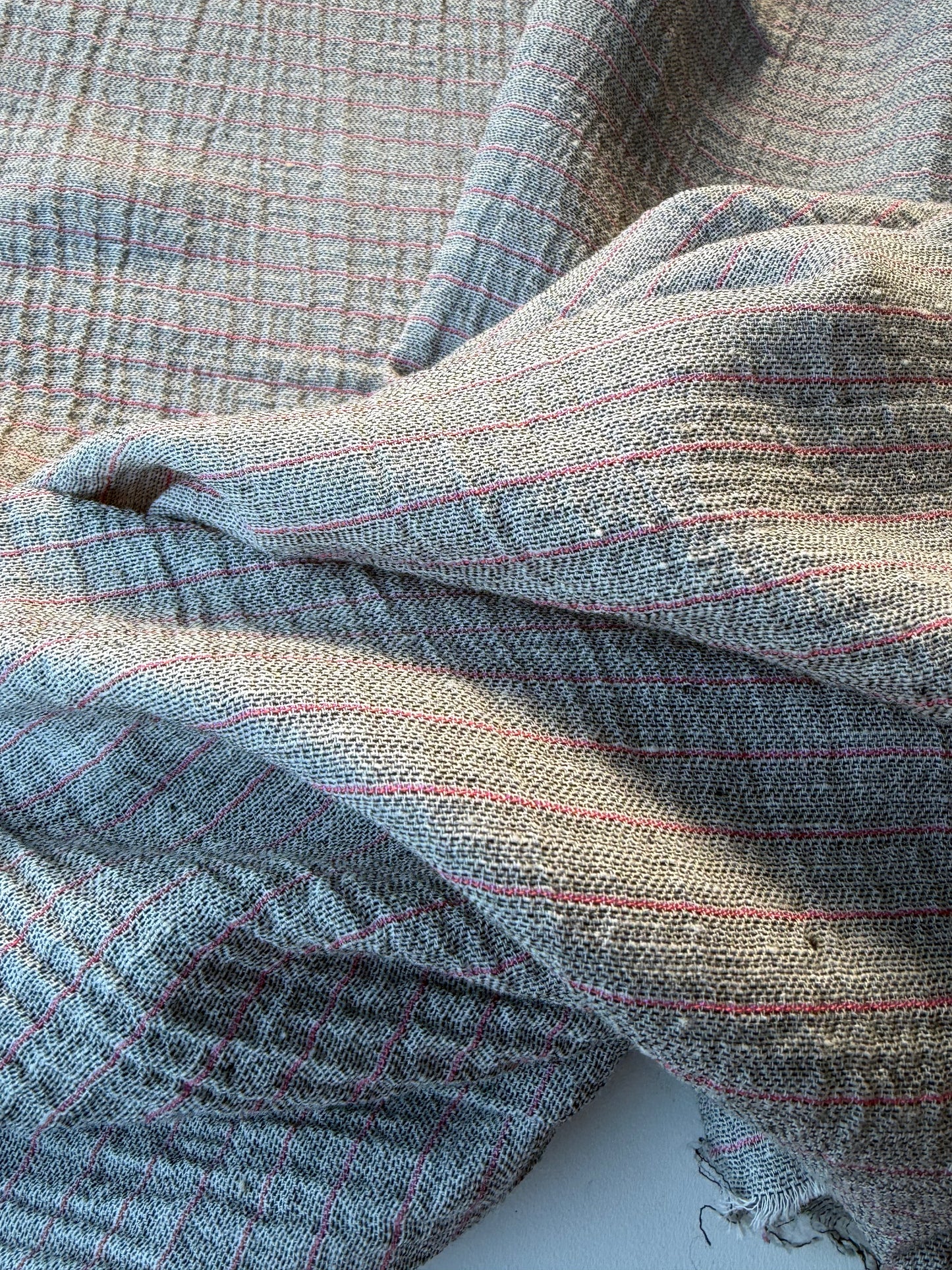 MARLON 024 washed cotton linen stripes grey/pink