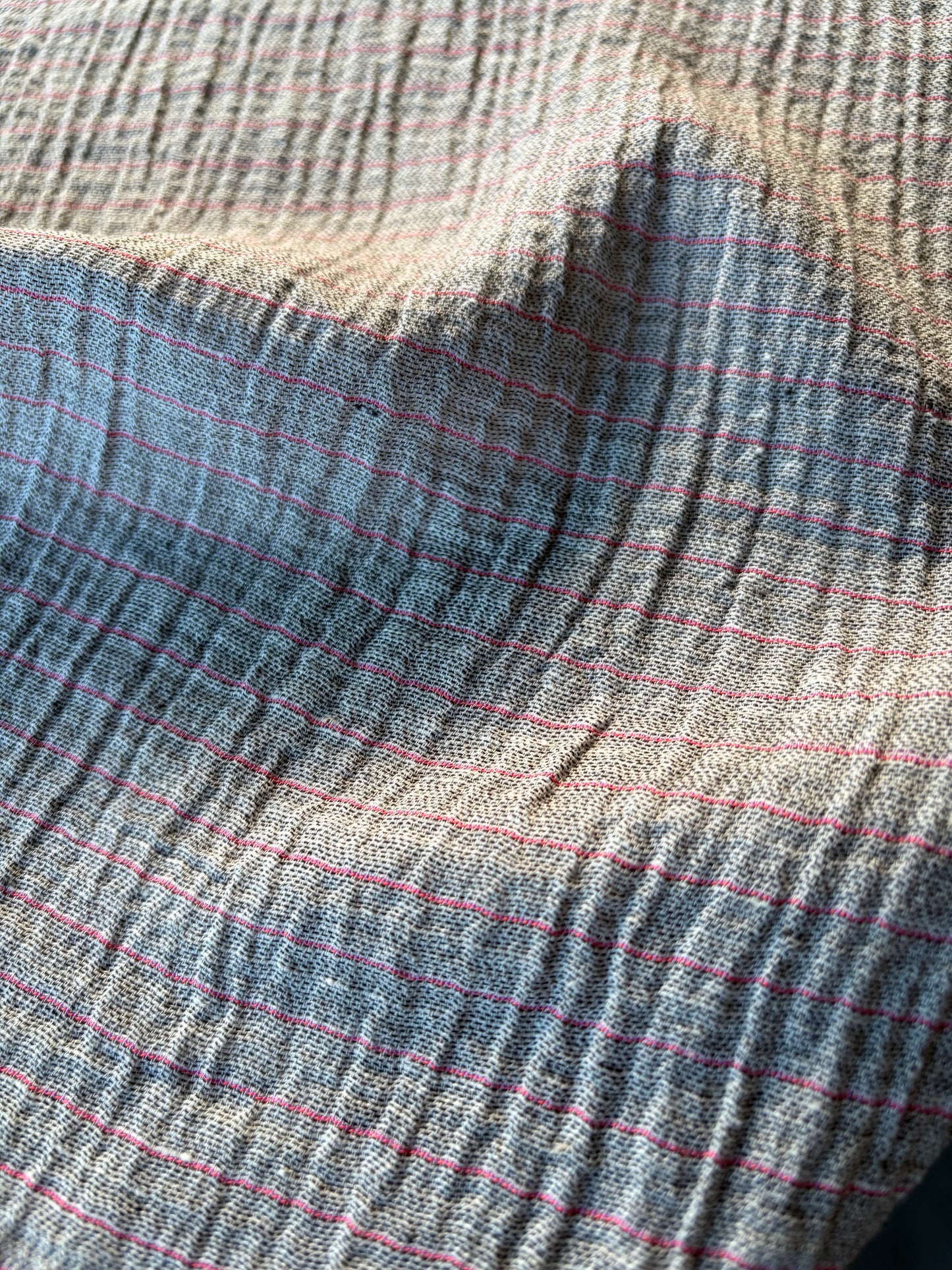 MARLON 024 washed cotton linen stripes grey/pink