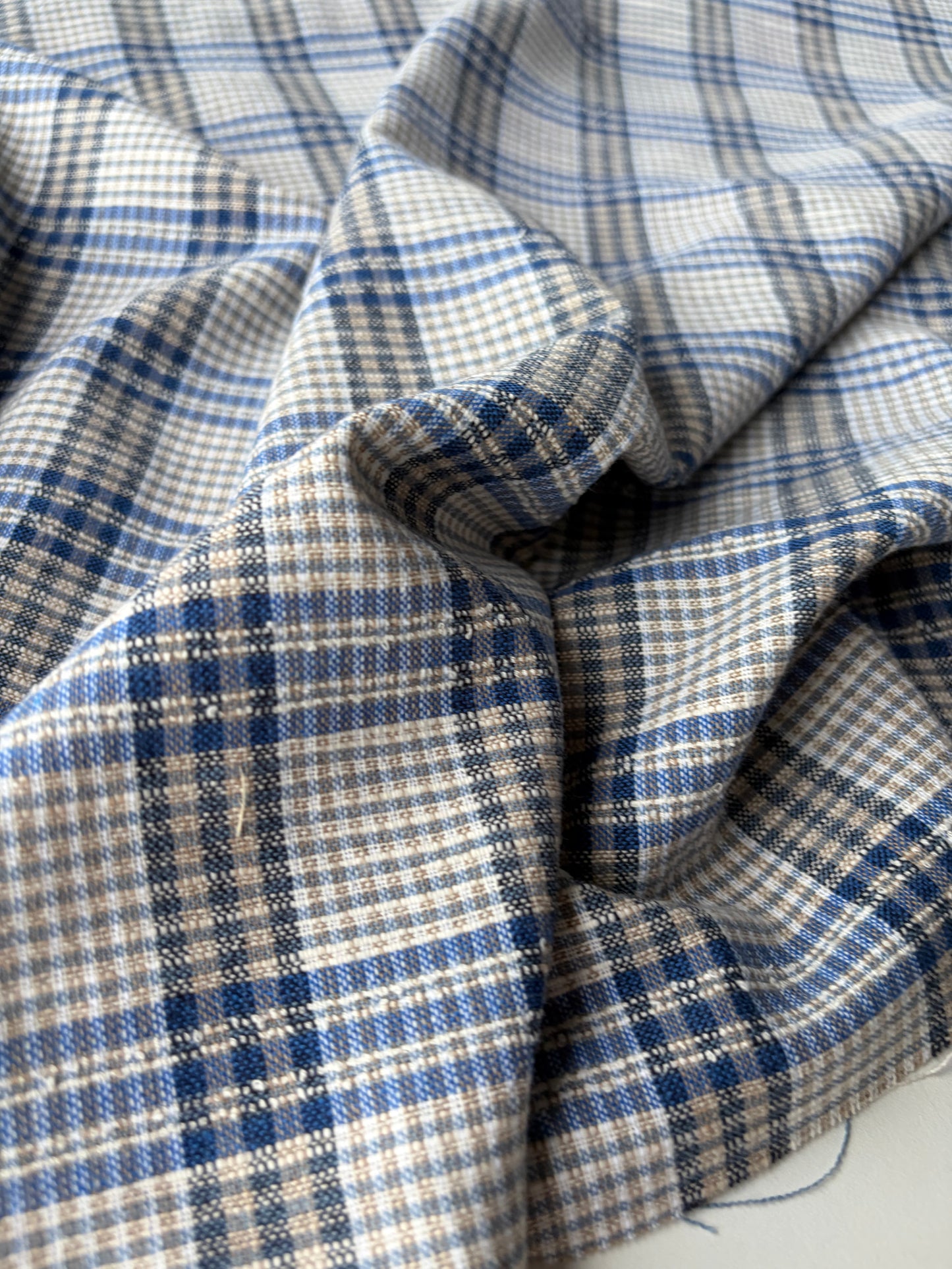 BURNS 049  indigo blue cotton linen check