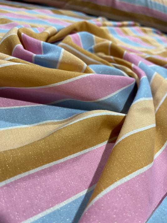D02 S24/010 Sparkling viscose lurex with  stripes in soft tones
