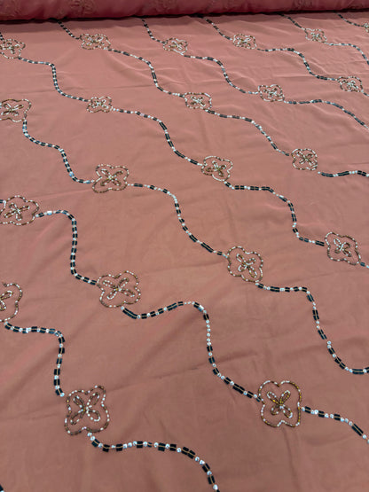 PRINCIPESSA 003 silk georgette embroidered shiny swirls