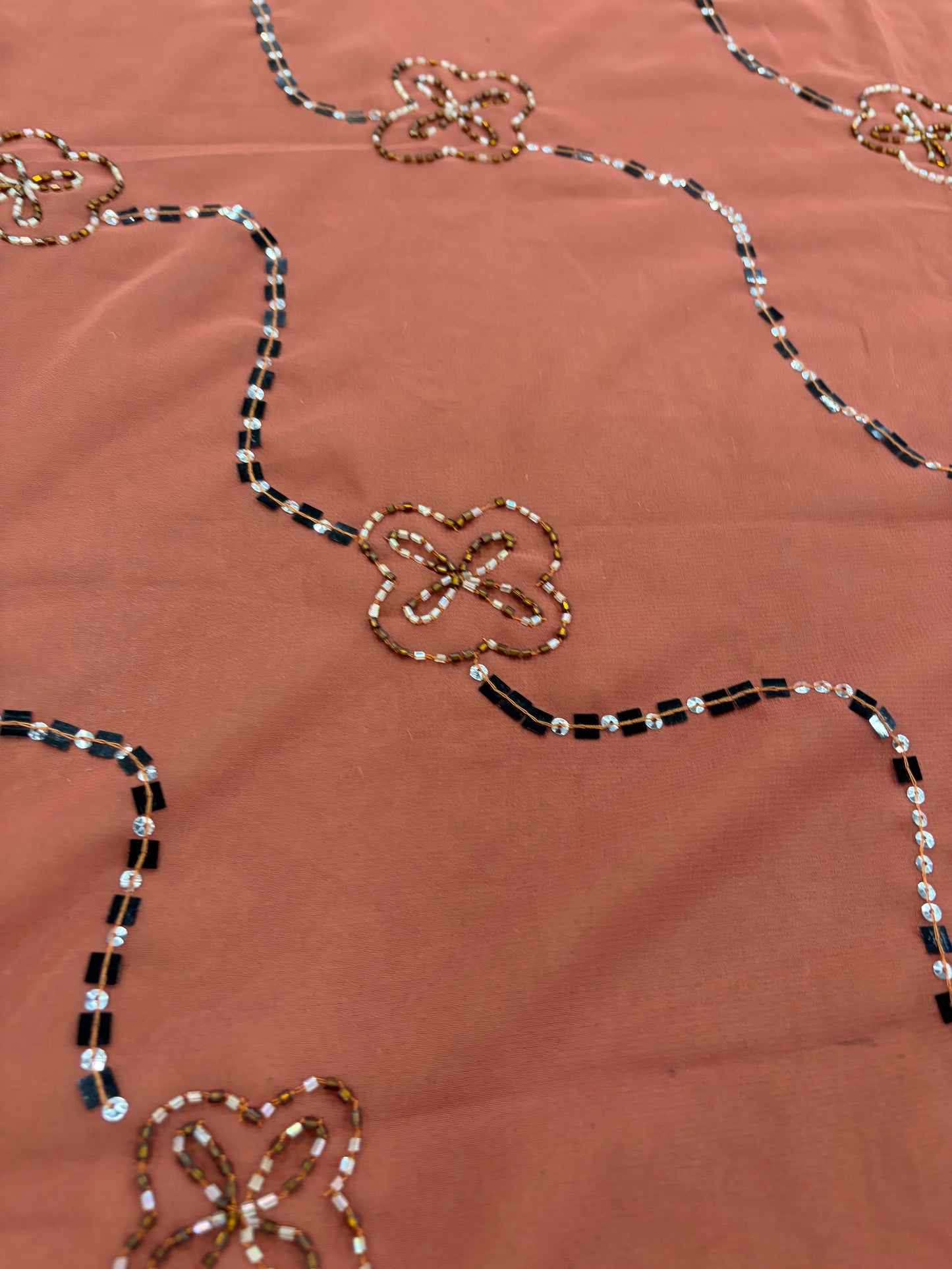 PRINCIPESSA 003 silk georgette embroidered shiny swirls