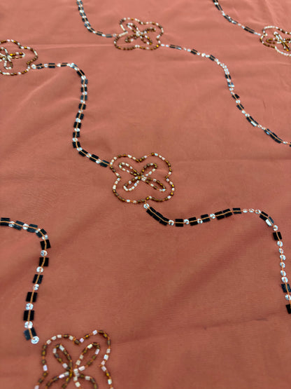 PRINCIPESSA 003 silk georgette embroidered shiny swirls