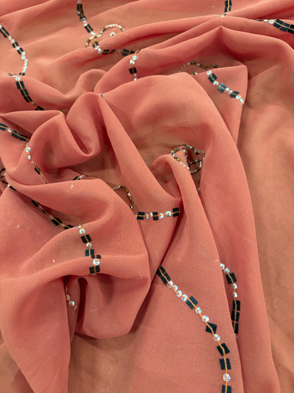 PRINCIPESSA 003 silk georgette embroidered shiny swirls