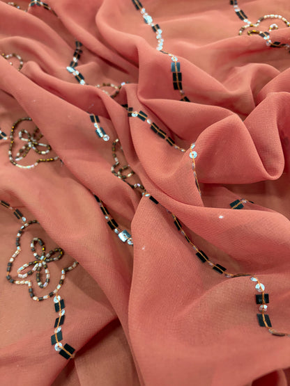 PRINCIPESSA 003 silk georgette embroidered shiny swirls