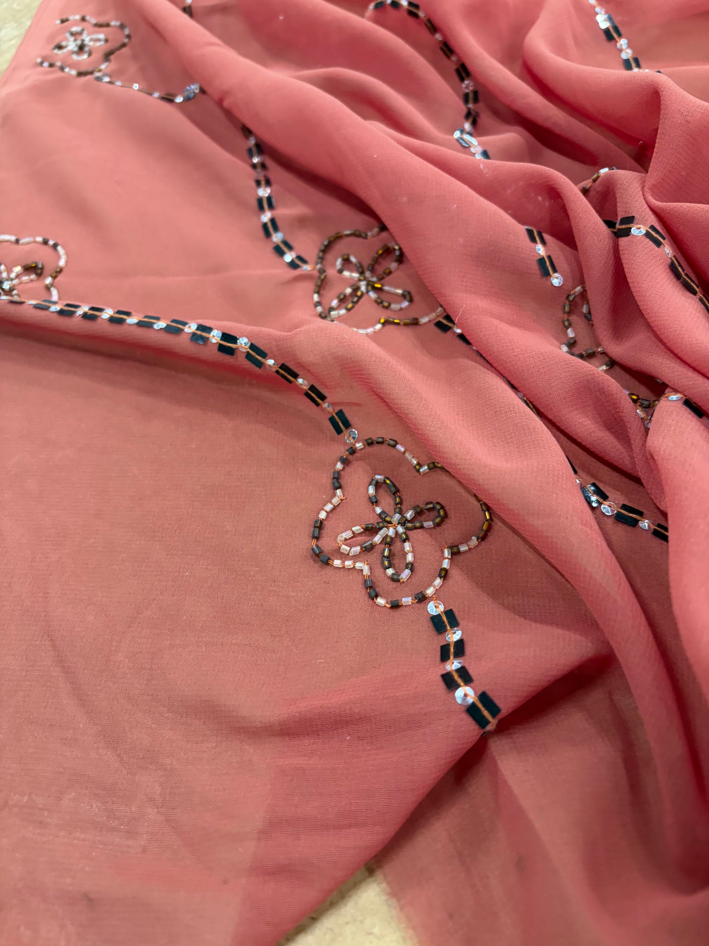 PRINCIPESSA 003 silk georgette embroidered shiny swirls